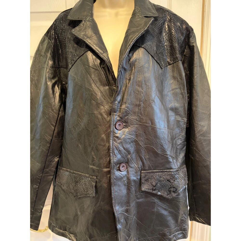 Navarre Genuine Leather‎ Snakeskin Western Style Jacket Men’s L Black Biker Moto